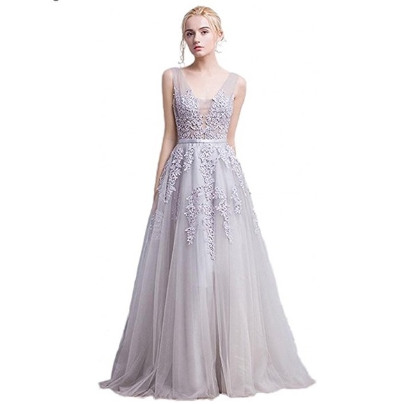 silver gray color gown